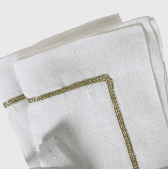 Joanna Buchanan Gold Trim Linen Dinner Napkins, White - Set of 2 - Image 2