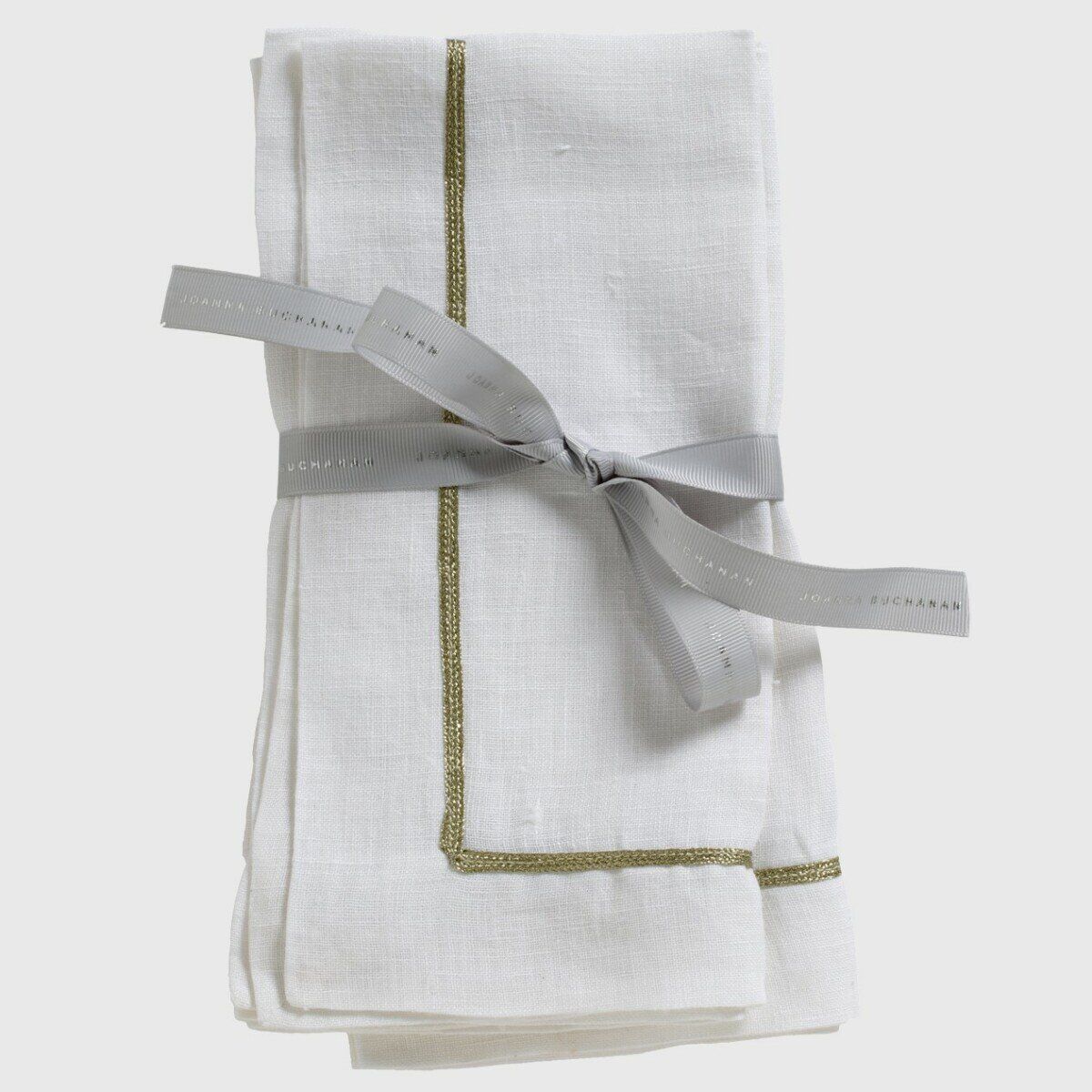 Joanna Buchanan Gold Trim Linen Dinner Napkins, White - Set of 2