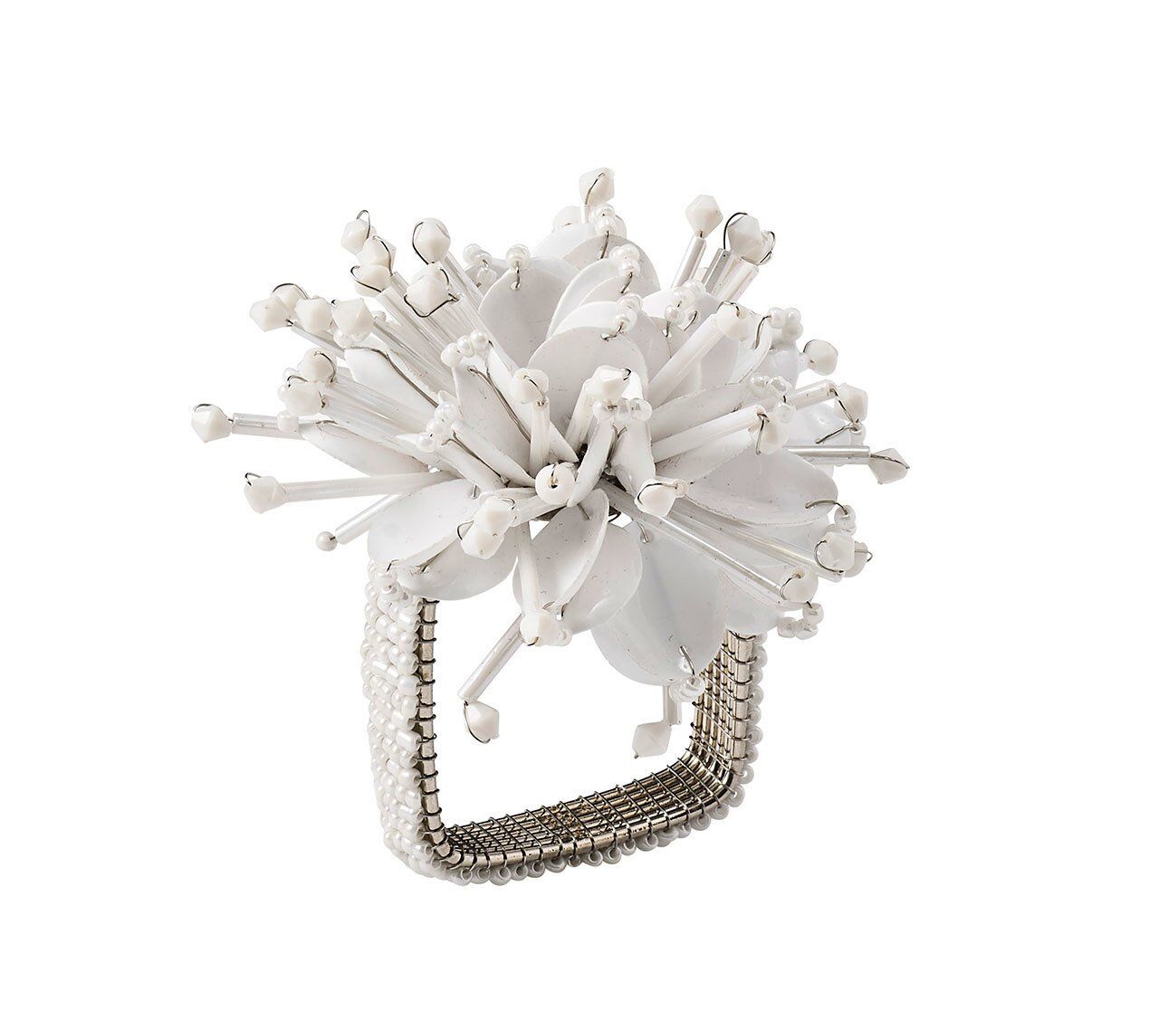 Kim Seybert Starburst Napkin Ring In White - Set of 4