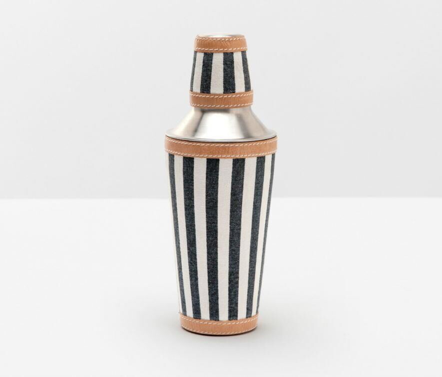 Nautical Striped Cocktail Shaker in Canvas with Leather Trim