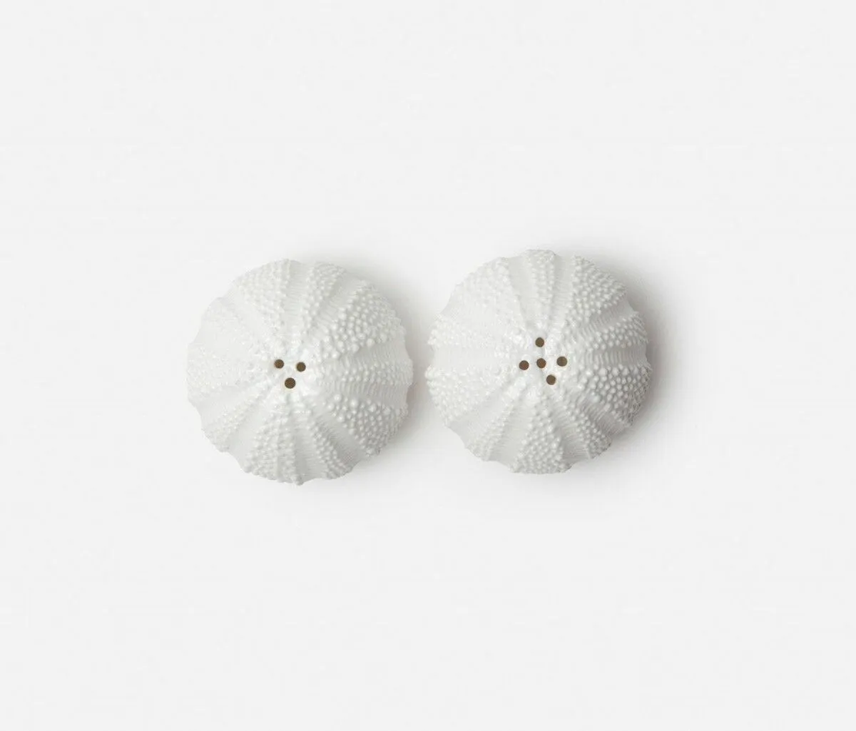 sea urchin salt and pepper shakers in white porcelain, set of 2
