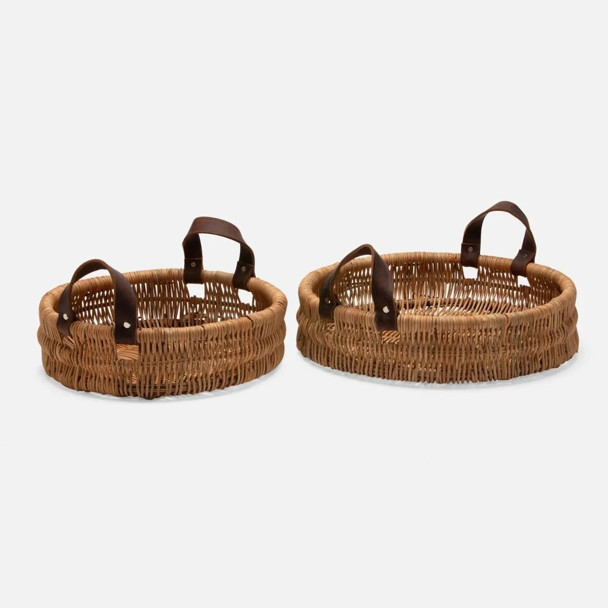 Pigeon & Poodle Yakima Round Wicker Baskets with Handles - Set of 2