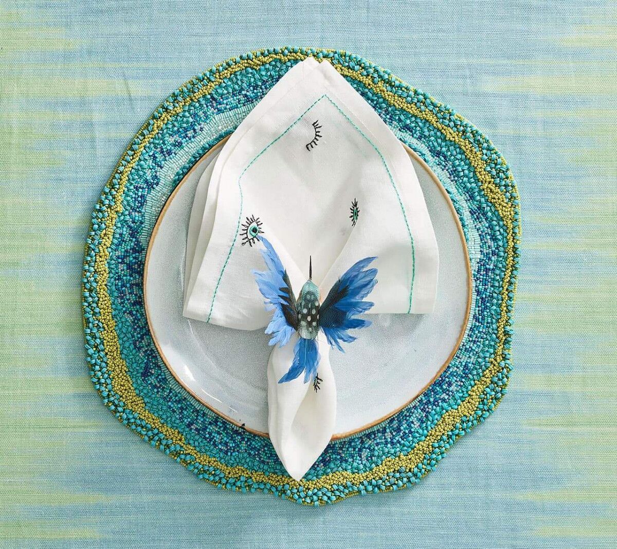 Humm Napkin Ring in Blue and Green Lifestyle