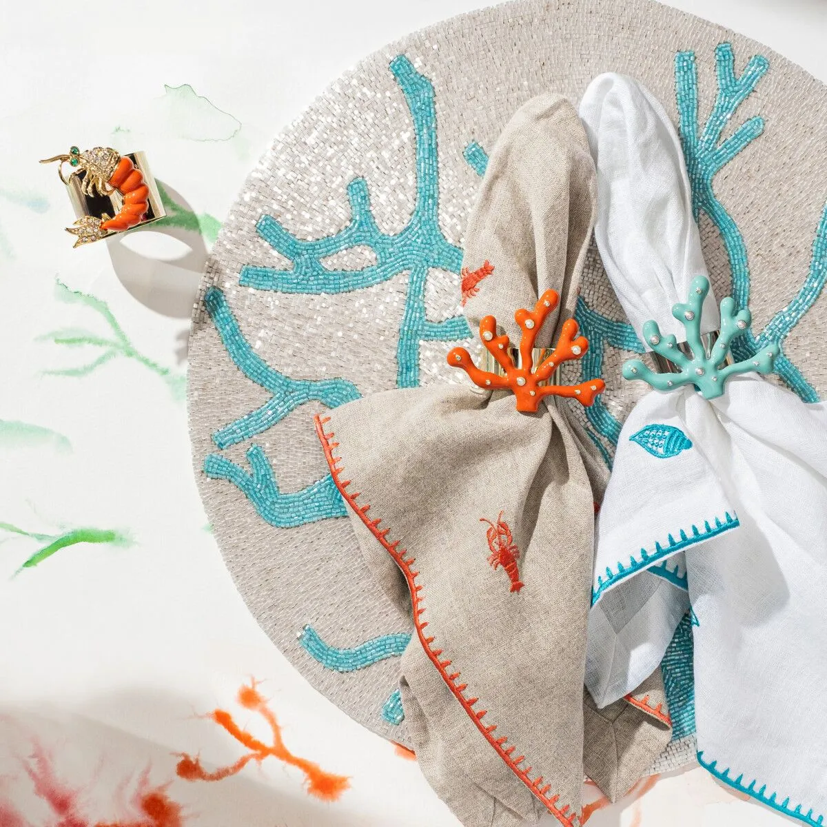 Joanna Buchanan Lobster Embroidered Dinner Napkins