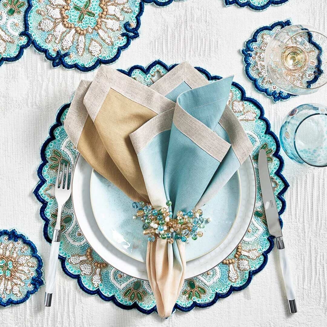 Kim Seybert Dip Dye Napkin in Natural & Seafoam