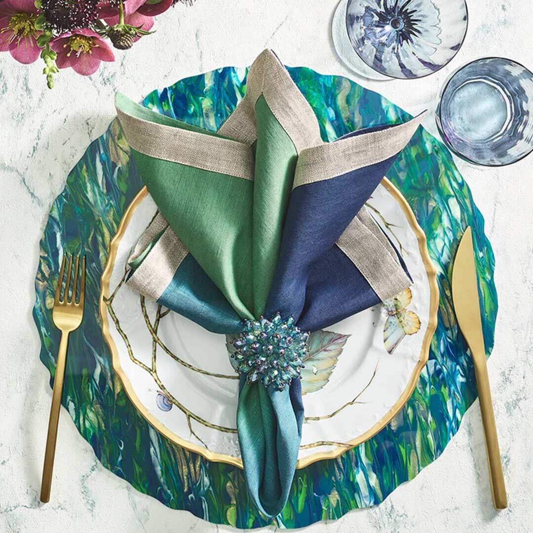 Kim Seybert Dip Dye Napkin in Navy & Green