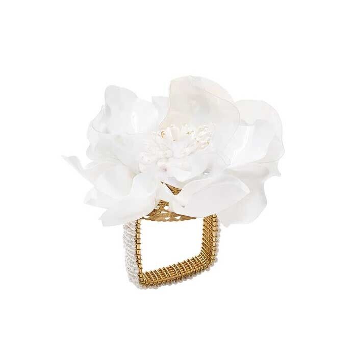 Kim Seybert Gardenia Napkin Ring in White - Set of 4