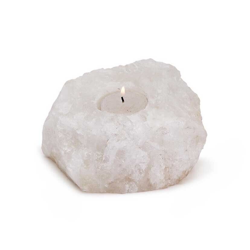 Two's Company White Quartz Crystal Tealight Candle Holder