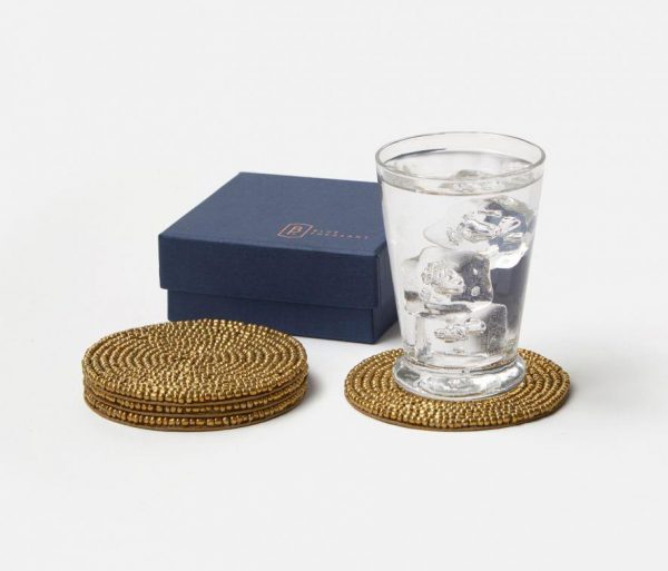 Glass Beaded Round Coasters in Gold