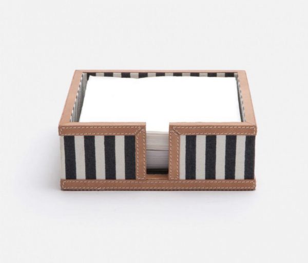 Nautical Striped Cocktail Napkin Holder in Canvas with Leather Trim