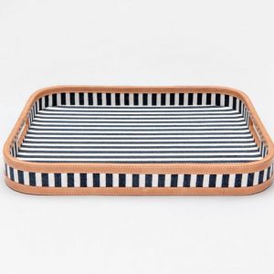 Nautical Striped Rectangular Tray in Canvas with Leather Trim