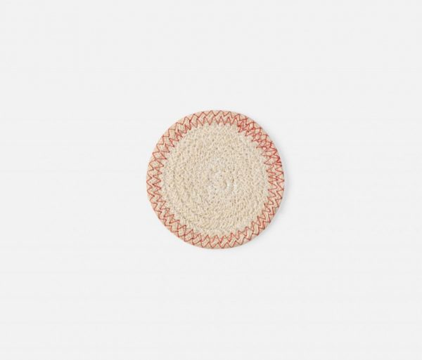 light jute cotton woven coasters in ivory and red, set of 4 #1
