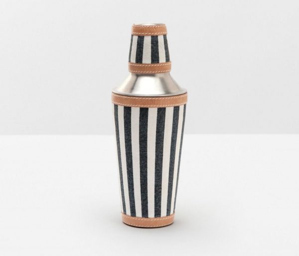 nautical striped cocktail shaker in canvas in leather trim #3