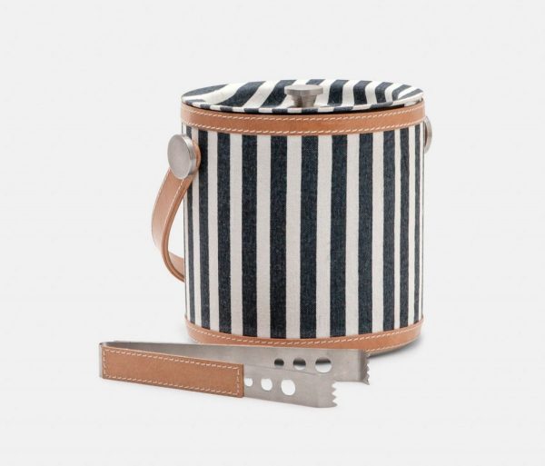nautical striped ice bucket in striped canvas with leather trimmed tongs #4