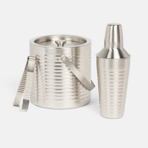 ribbed stainless steel ice bucket with tongs in matte nickel #1