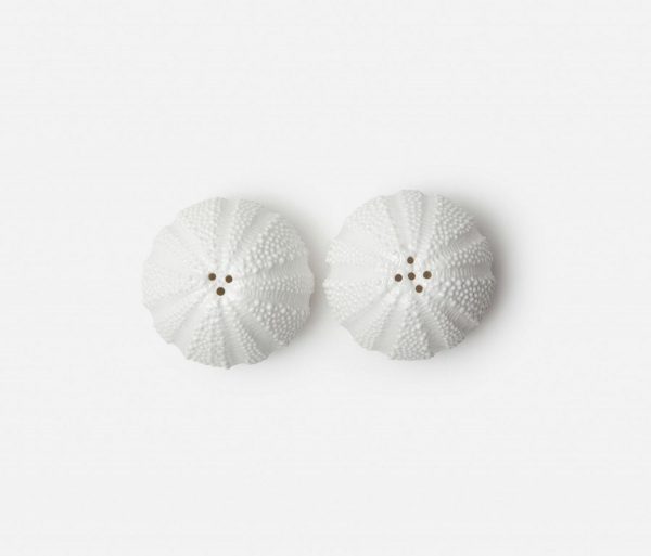 sea urchin salt and pepper shakers in white porcelain, set of 2