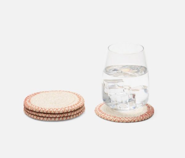 Light Jute Cotton Woven Coasters in Ivory and Red