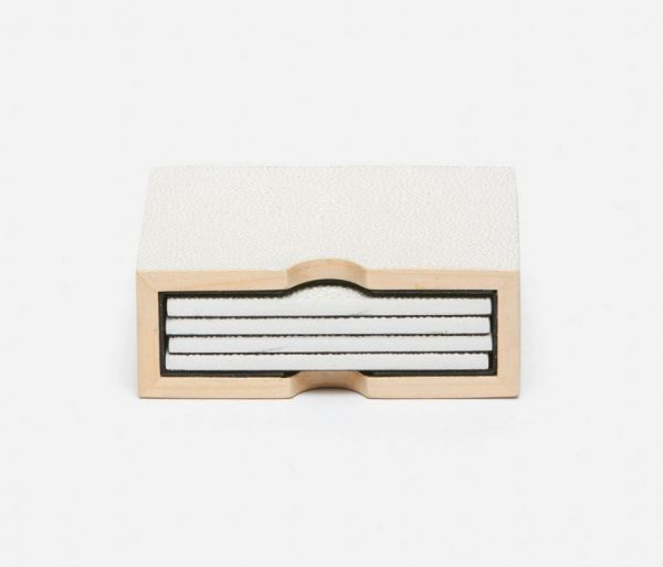 Faux Shagreen Square Coasters in Blanc