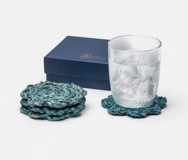 Woven Round Coasters in Mixed Blues