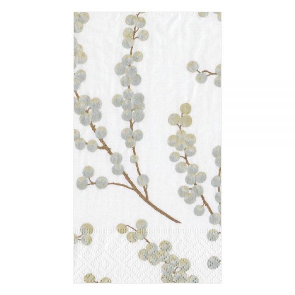 Berry Branches Paper Guest Towel Napkins in White & Silver