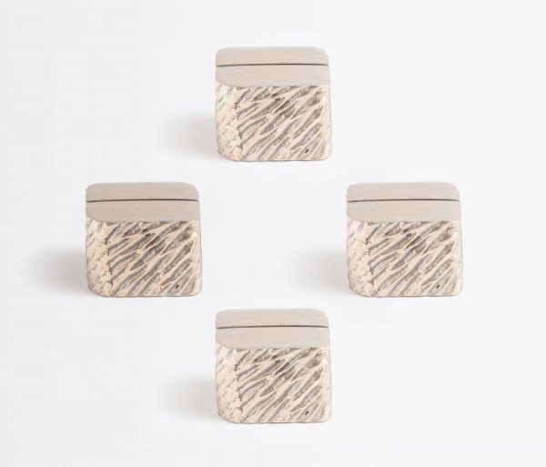 Cube Place card Holder in Brass with Silver Finish, Set of 4