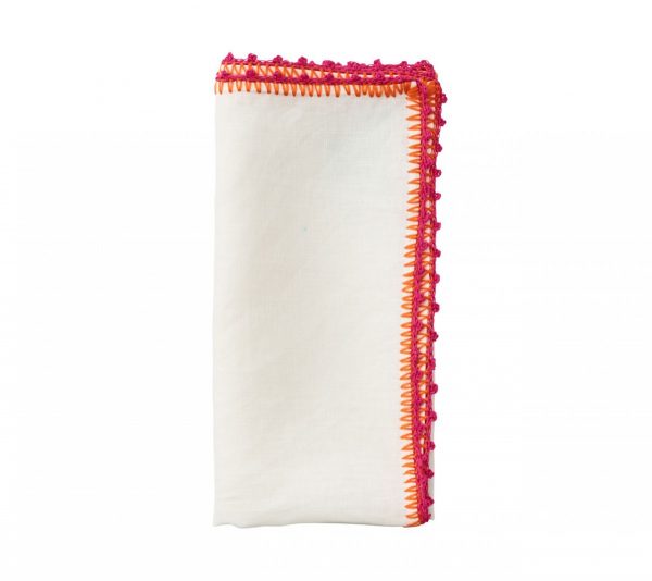 white-pink-orange-knotted-edge-napkin