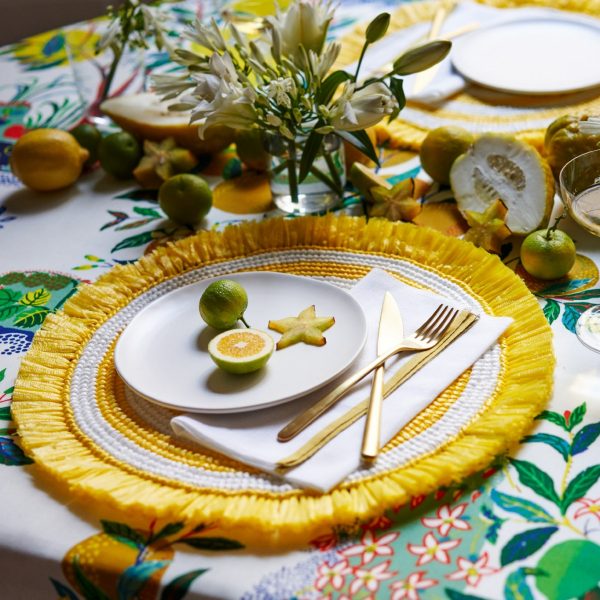 Canary Yellow and White Woven Placemat Lifestyle
