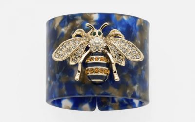 Joanna Buchanan Stripey Bee Resin Napkin Rings, Blue Tortoiseshell – Set of 4