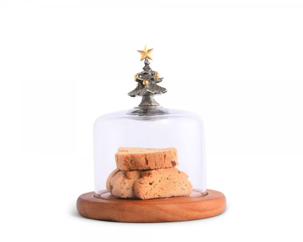 Christmas Tree Gass Covered Cheese Wood Board 6.5 D
