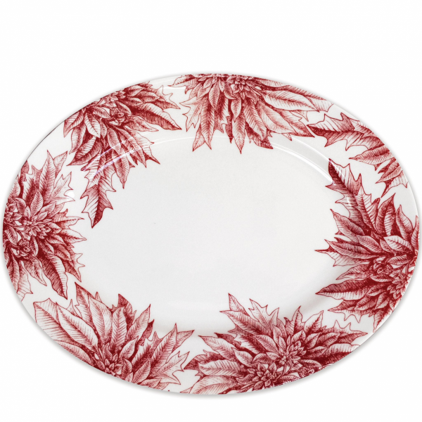 Poinsettia Red Oval Serving Platter