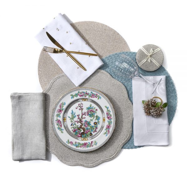 Round Scallop Glimmer & Shimmer Placemat Silver Sand