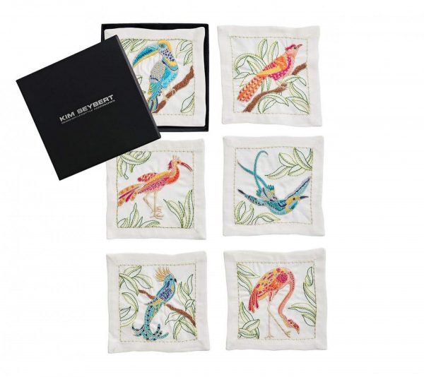 Birds of paradise cocktail napkins in white and multi 1
