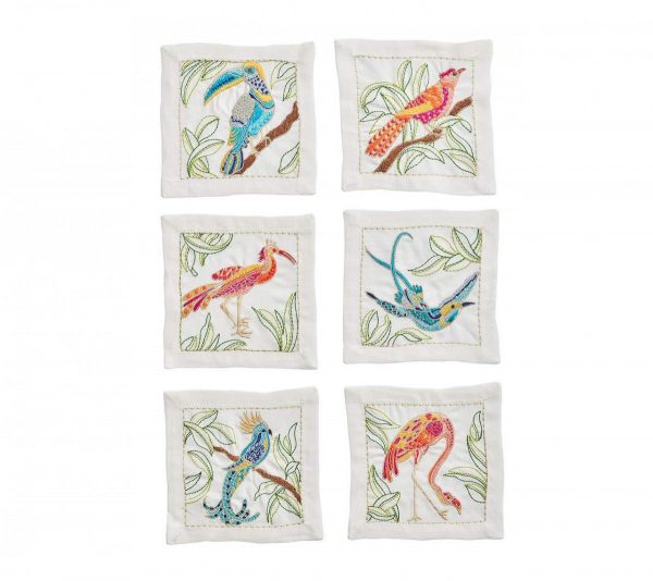 Birds of paradise cocktail napkins in white and multi
