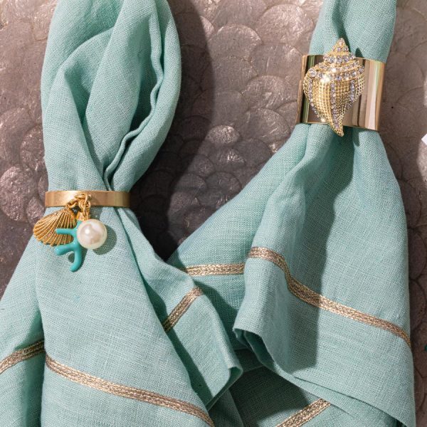 Coral and Shell Skinny Napkin Rings Turquoise Lifestyle