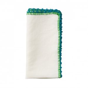 Knotted Edge Napkin in White Turquoise and Green