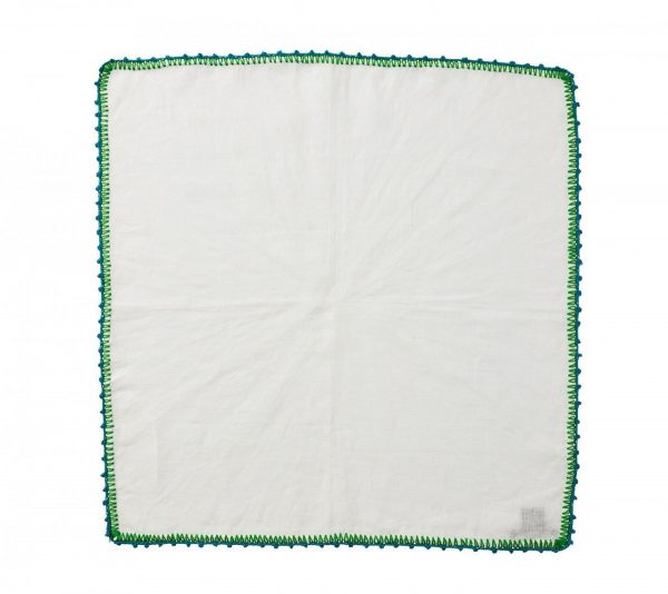 Knotted Edge Napkin in White Turquoise and green 1