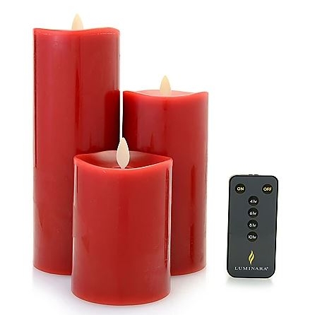 Luminara Flameless Candels with Remote Set of 3 Cranberry
