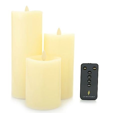 Luminara Flameless Candels with Remote Set of 3 Ivory