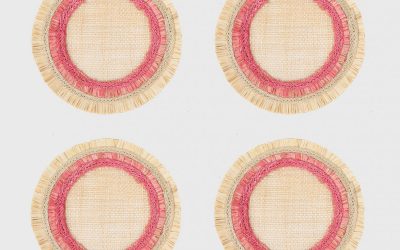 Joanna Buchanan Pink Ruffle Edge Straw Coasters – Set of 4