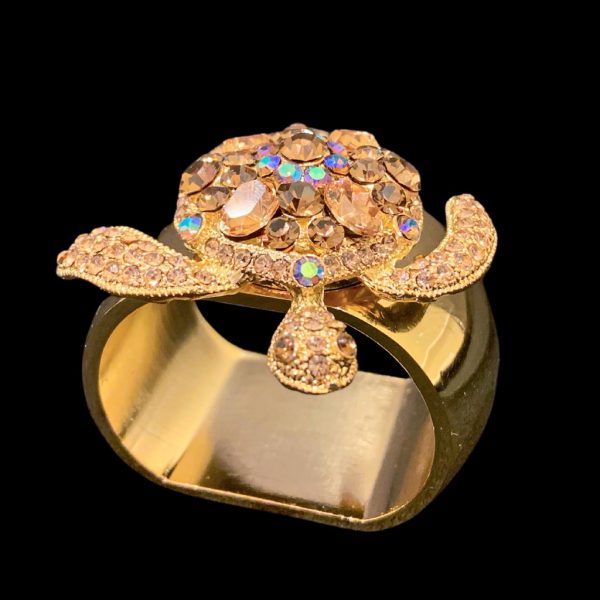 Topaz Gold Sea Turtle Napkin Ring Featuring Swarovski Crystal