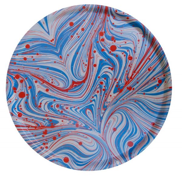 Blue and Red Large Round Marble Tray