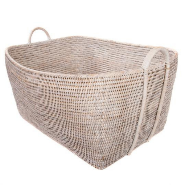 Whitewash Everything Basket with Hoop Handles