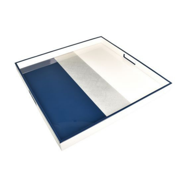 Pacific Connections Navy White Silver Large Square Tray