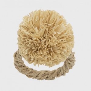 Straw Pompom Napkin Ring Natural - Set of 4