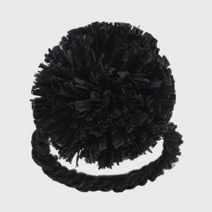 Straw pompom Napkin Rings Black - Set of 4