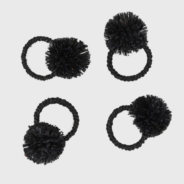 Straw pompom Napkin Rings Black - Set of 4 Lifestyle