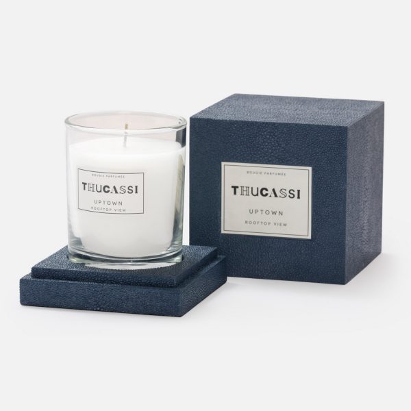 Uptown Rooftop View 8 oz Candle Navy Faux Shagreen Box