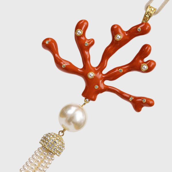 Coral Tassel Hanging Ornament Coral Closeup