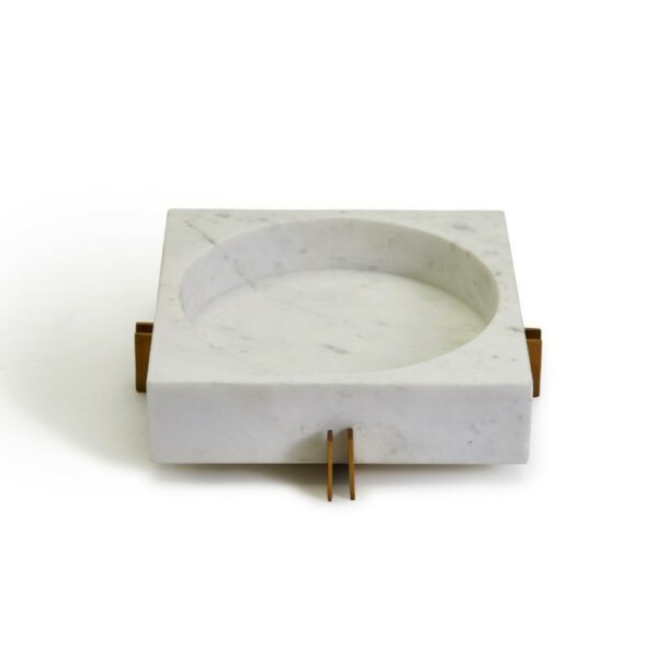 Tozai Home White Marble Square Tray with Gold Stand