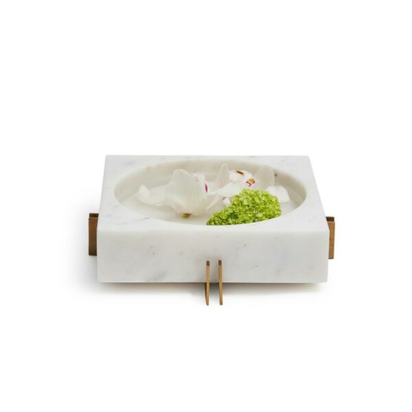 Tozai Home White Marble Square Tray with Gold Stand